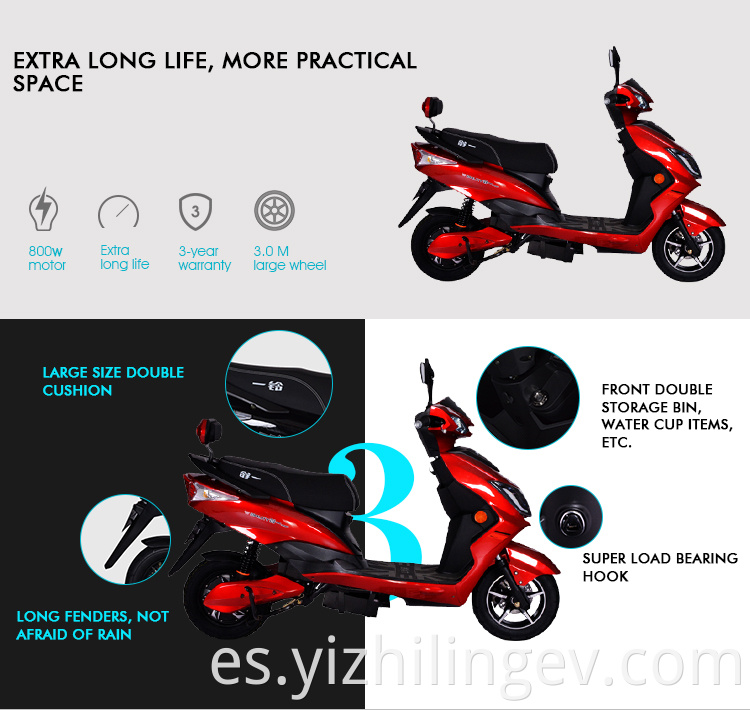 Diseño de velocidad rápida de moda Scooter de motocicleta eléctrica duradera Scooter de dos ruedas CE 200 kg freno de disco 800-1200W 180*50 cm